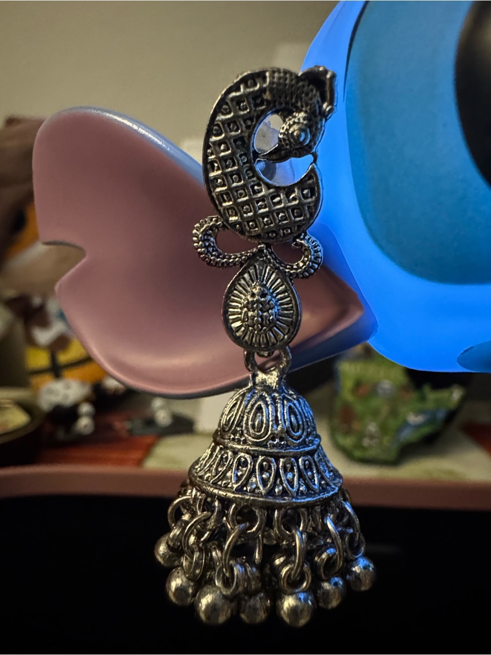 Silver-Tone Jhumka Drop Earrings - Antique Finish